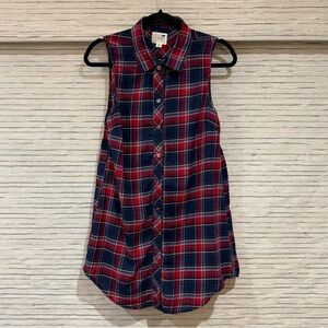 LA Hearts Red & Navy Plaid Sleeveless Button-Down Dress – Size M